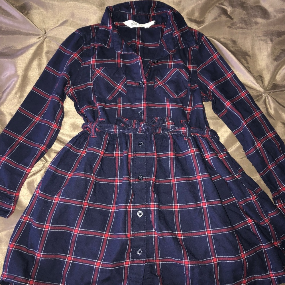 H&M plaid Collared Button Up long sleeve dress 5/6